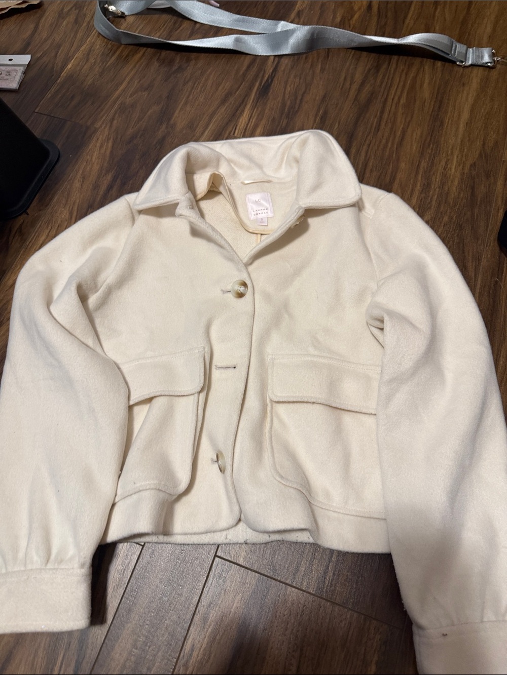 LC Lauren Conrad Cream Wool-Blend Pea Coat with Flap Pockets